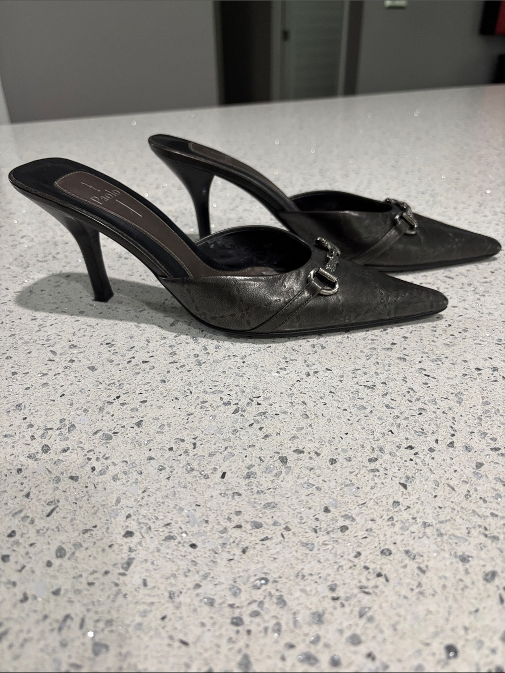 Lines Paolo Black Pointed Leather Mules with Metal Bit - Picture 2 of 5